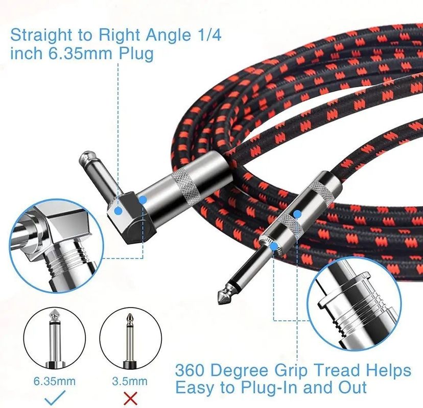 Braid Jack Elektrische Tweed-Gitarrenkabel 6,35 mm mit geräuschloser Technologie für professionelles Audio